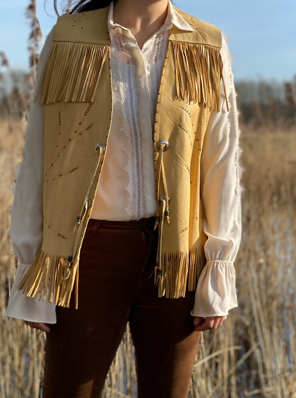 fringed western leather waiscoat