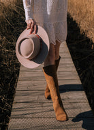 high suede flower boots brown
