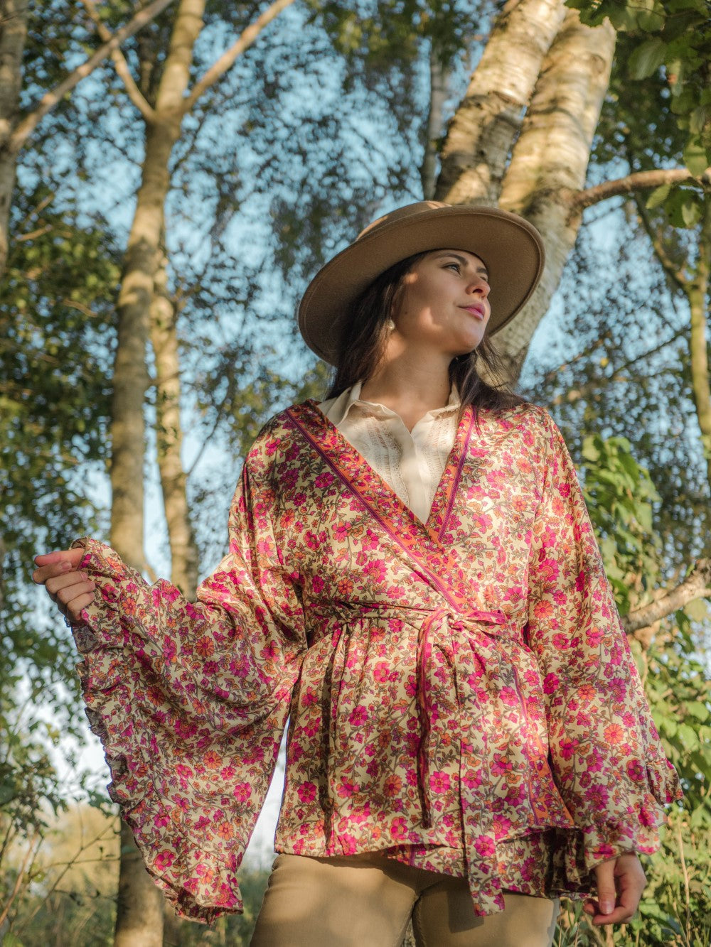 Short kimono bell sleeves orange dandelie